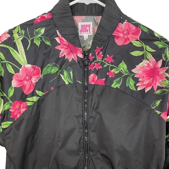 Juicy Couture Jacket Windbreaker Floral Womens Size Small Black Pink Long Sleeve - Picture 3 of 12